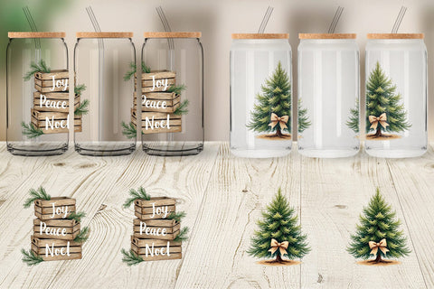 Glass Can Cozy Farmhouse Christmas Decor Watercolor Sublimation artnoy 