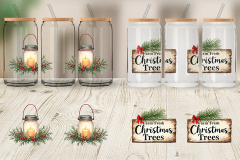 Glass Can Cozy Farmhouse Christmas Decor Watercolor Sublimation artnoy 