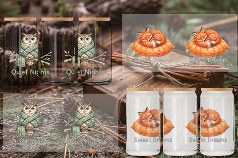 Glass Can Cozy Knitwear Woodland Friends Watercolor Sublimation artnoy 