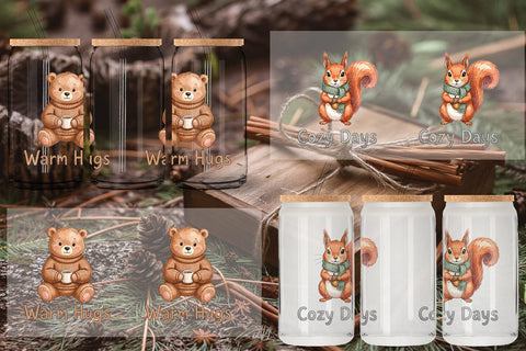 Glass Can Cozy Knitwear Woodland Friends Watercolor Sublimation artnoy 
