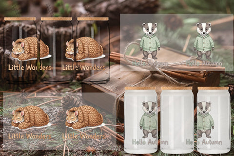 Glass Can Cozy Knitwear Woodland Friends Watercolor Sublimation artnoy 