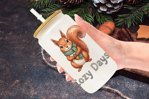 Glass Can Cozy Knitwear Woodland Friends Watercolor Sublimation artnoy 