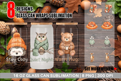 Glass Can Cozy Knitwear Woodland Friends Watercolor Sublimation artnoy 