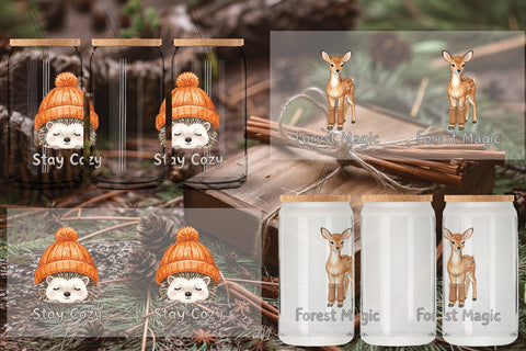 Glass Can Cozy Knitwear Woodland Friends Watercolor Sublimation artnoy 