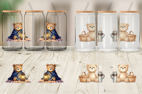 Glass Can Cozy Night Teddy Bear Picnic Sublimation artnoy 