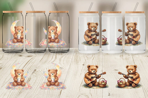 Glass Can Cozy Night Teddy Bear Picnic Sublimation artnoy 