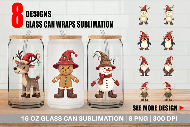 Glass Can Cozy Raggedy Christmas Sublimation artnoy 