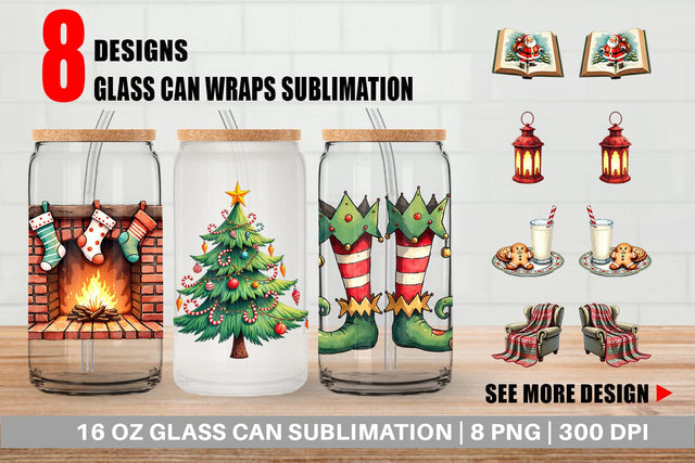 Glass Can Cozy Retro Christmas Sublimation artnoy 