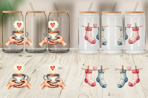 Glass Can Cozy Valentine Moments Watercolor Illustrations Sublimation artnoy 