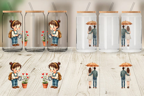 Glass Can Cozy Valentine Moments Watercolor Illustrations Sublimation artnoy 