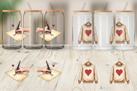 Glass Can Cozy Valentine Moments Watercolor Illustrations Sublimation artnoy 