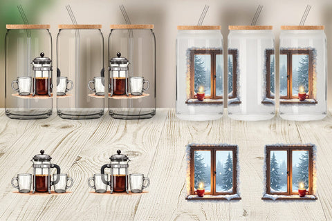 Glass Can Cozy Winter Cafe Watercolor Sublimation artnoy 