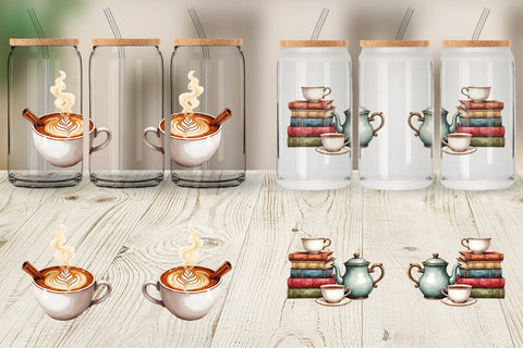 Glass Can Cozy Winter Cafe Watercolor Sublimation artnoy 