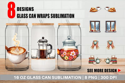 Glass Can Cozy Winter Cafe Watercolor Sublimation artnoy 