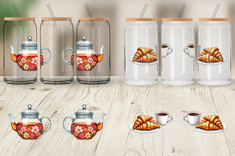 Glass Can Cozy Winter Cafe Watercolor Sublimation artnoy 