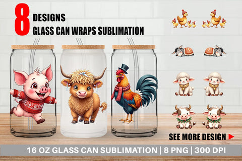 Glass Can Cozy Winter Farm Friends Watercolor Sublimation artnoy 