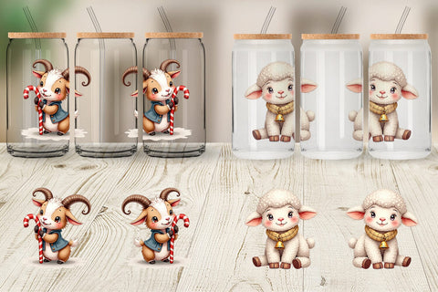 Glass Can Cozy Winter Farm Friends Watercolor Sublimation artnoy 