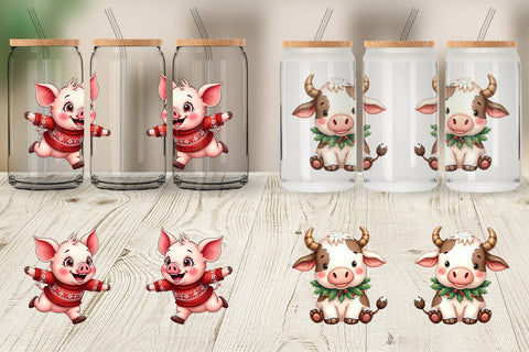 Glass Can Cozy Winter Farm Friends Watercolor Sublimation artnoy 