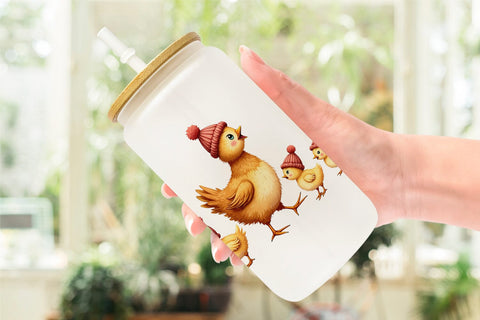 Glass Can Cozy Winter Farm Friends Watercolor Sublimation artnoy 