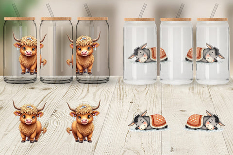 Glass Can Cozy Winter Farm Friends Watercolor Sublimation artnoy 