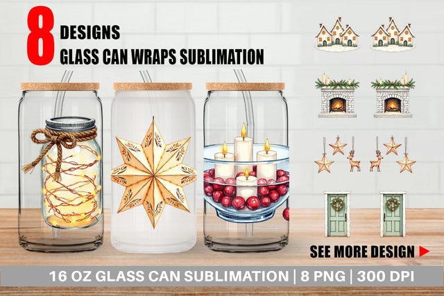 Glass Can Cozy Winter Home Decor Sublimation artnoy 