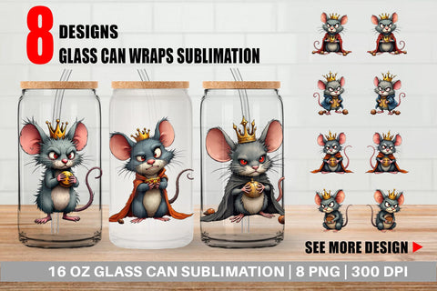 Glass Can Cranky Mouse King Mayhem Sublimation artnoy 