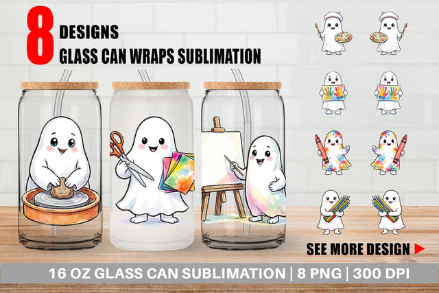 Glass Can Creative Art Teacher Ghost Sublimation artnoy 