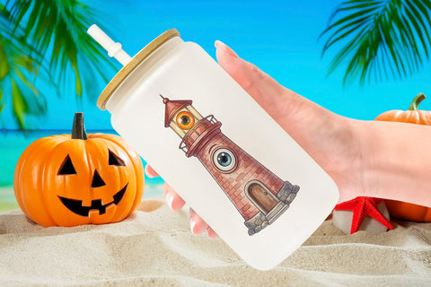 Glass Can Creepy Coastal Summerween Sublimation artnoy 
