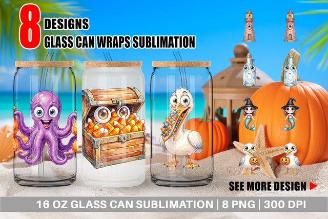Glass Can Creepy Coastal Summerween Sublimation artnoy 