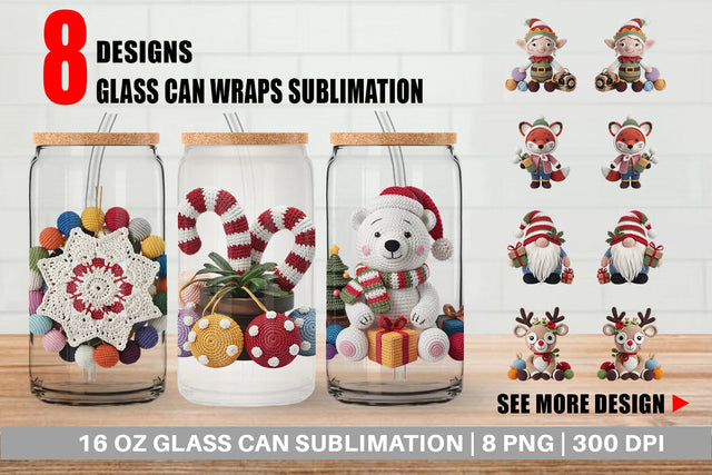 Glass Can Crochet Christmas Sublimation artnoy 