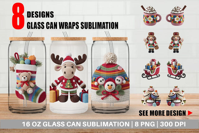 Glass Can Crochet Christmas Sublimation artnoy 