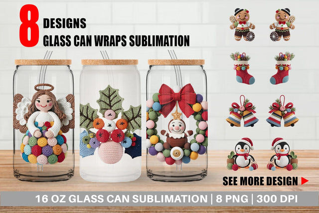 Glass Can Crochet Christmas Sublimation artnoy 
