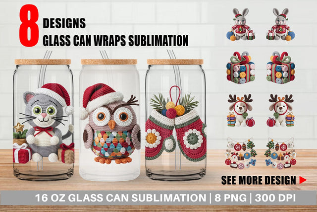 Glass Can Crochet Christmas Sublimation artnoy 