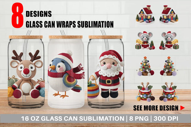 Glass Can Crochet Christmas Sublimation artnoy 