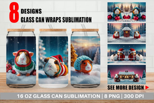 Glass Can Crochet Guinea Pig Sublimation artnoy 