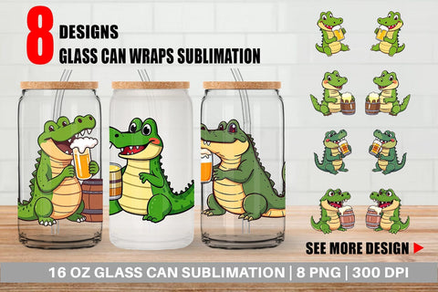 Glass Can Crocodile Beer Day Sublimation artnoy 