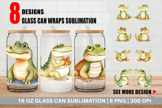 Glass Can Crocodile Wildlife Sublimation artnoy 