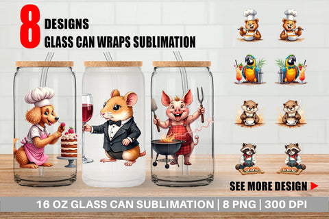 Glass Can Culinary Cuties Professional Animal Chefs Sublimation artnoy 