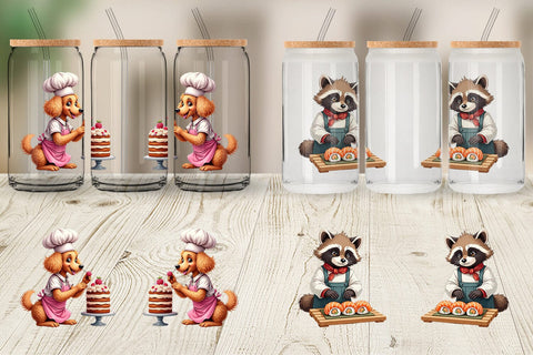 Glass Can Culinary Cuties Professional Animal Chefs Sublimation artnoy 