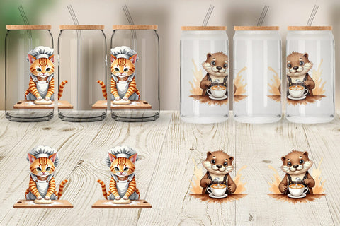 Glass Can Culinary Cuties Professional Animal Chefs Sublimation artnoy 