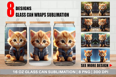 Glass Can Cute Baby Cat Sublimation artnoy 