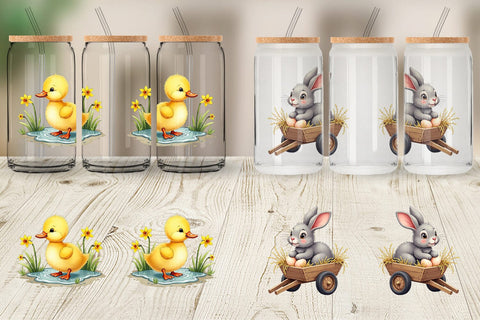 Glass Can Cute Baby Farm Animals Easter Watercolor Sublimation artnoy 