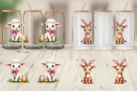 Glass Can Cute Baby Farm Animals Easter Watercolor Sublimation artnoy 