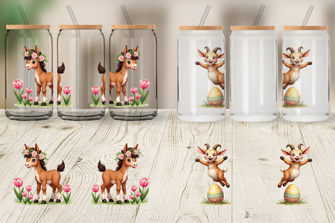 Glass Can Cute Baby Farm Animals Easter Watercolor Sublimation artnoy 