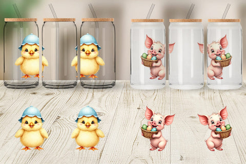 Glass Can Cute Baby Farm Animals Easter Watercolor Sublimation artnoy 