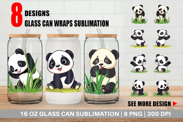 Glass Can Cute Baby Panda Sublimation artnoy 