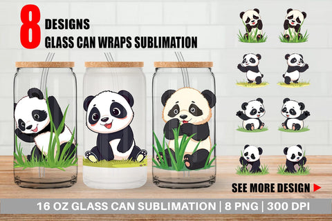Glass Can Cute Baby Panda Sublimation artnoy 