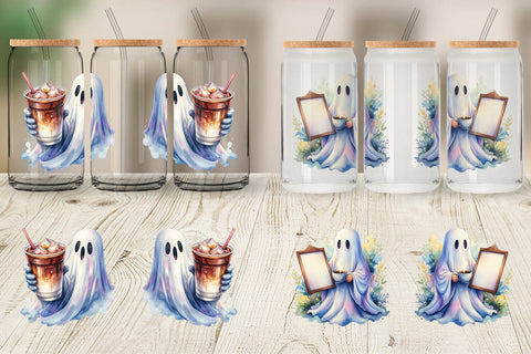 Glass Can Cute Barista Coffee Ghost Sublimation artnoy 