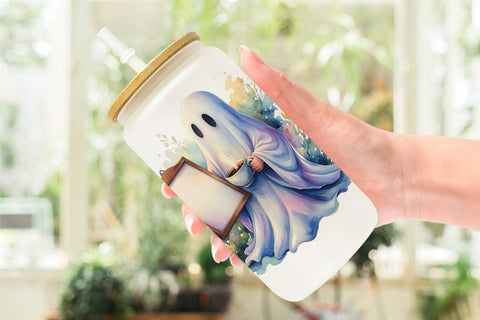 Glass Can Cute Barista Coffee Ghost Sublimation artnoy 