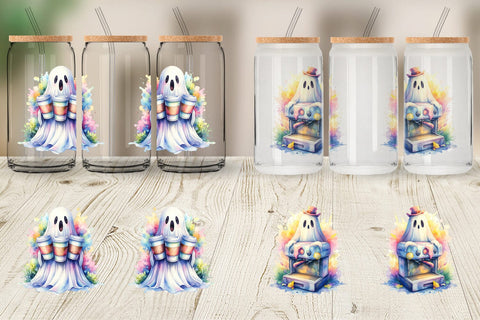 Glass Can Cute Barista Coffee Ghost Sublimation artnoy 